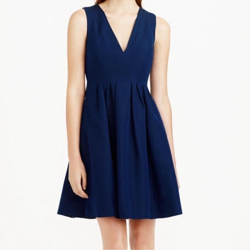 J. Crew Dresses | J. Crew Navy Blue Pleated Fit And Flare V Neck Dress...size 8